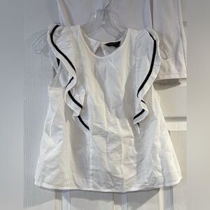 Banana Republic White Tank Top with Black Trim Ruffles